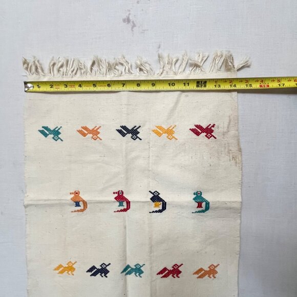 Handwoven Mexican Zapotec Oaxaco Embroidered Bird Motif Vintage Towel‎ 14x17 - Picture 7 of 9